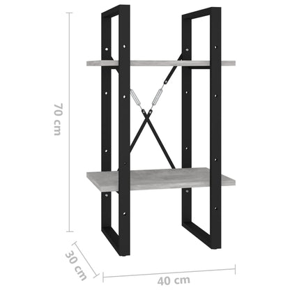 Bokhylla 2 hyllor betonggrå 40x30x70 cm konstruerat trä