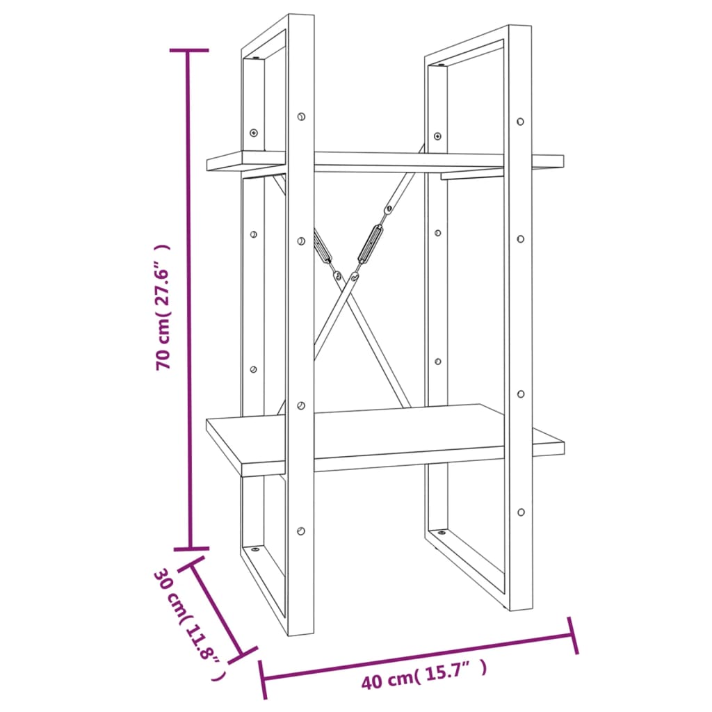 Bokhylla 2 hyllor rökfärgad ek 40x30x70 cm konstruerat trä