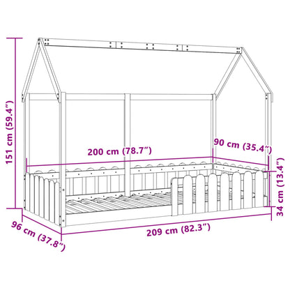 Barnsäng med husram 90x200 cm massiv furu