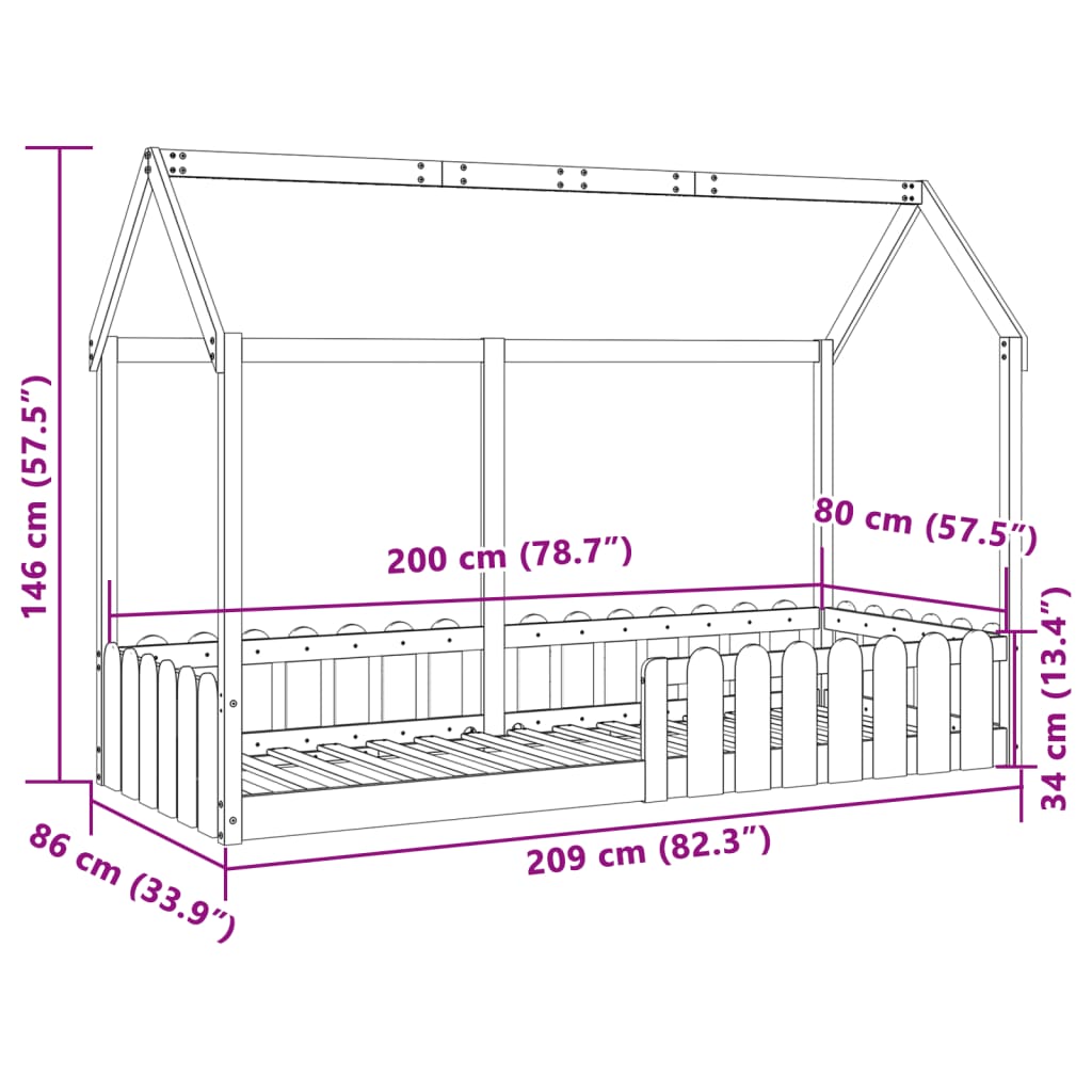 Barnsäng med husram 80x200 cm massiv furu