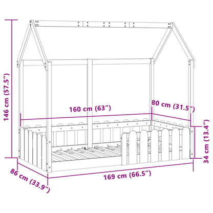 Barnsäng med husram 80x160 cm massiv furu