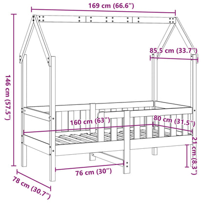 Barnsäng med husram 80x160 cm massiv furu