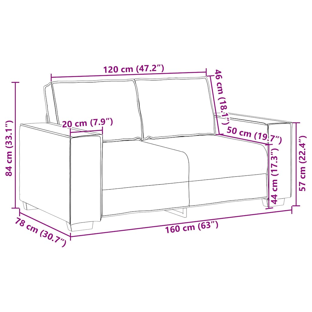 2-sitssoffa gul 120 cm sammet