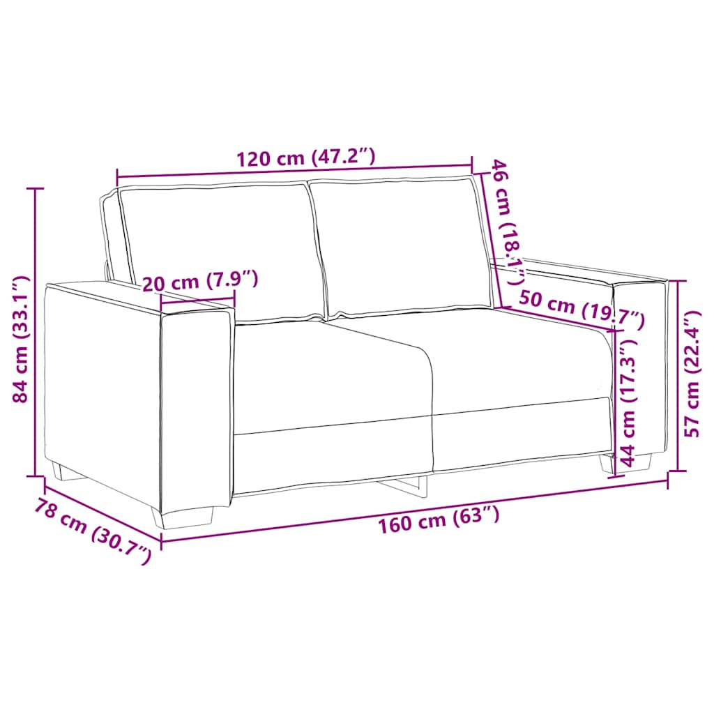 2-sitssoffa gräddvit 120 cm sammet