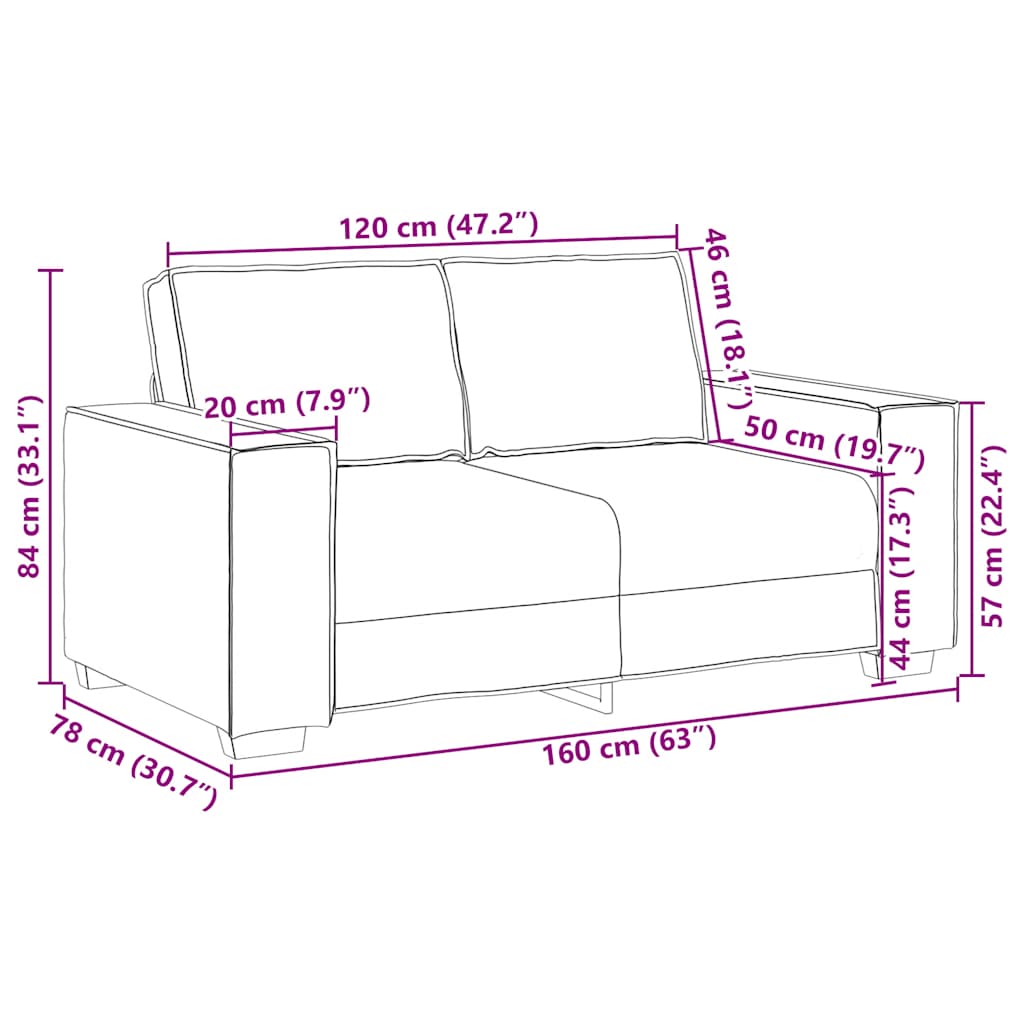 2-sitssoffa blå 120 cm sammet