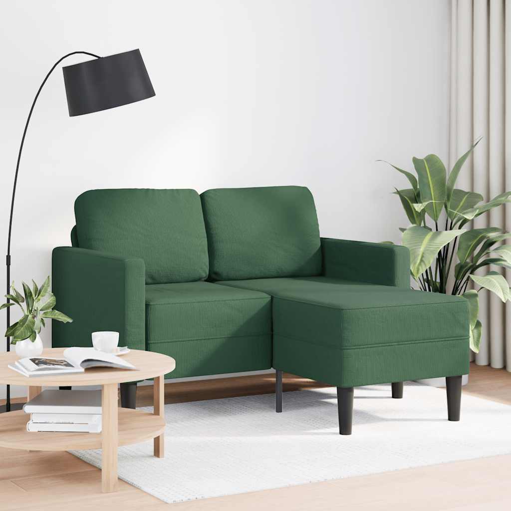 2-sitssoffa med schäslong L-formad djungelgrön 125 cm linne